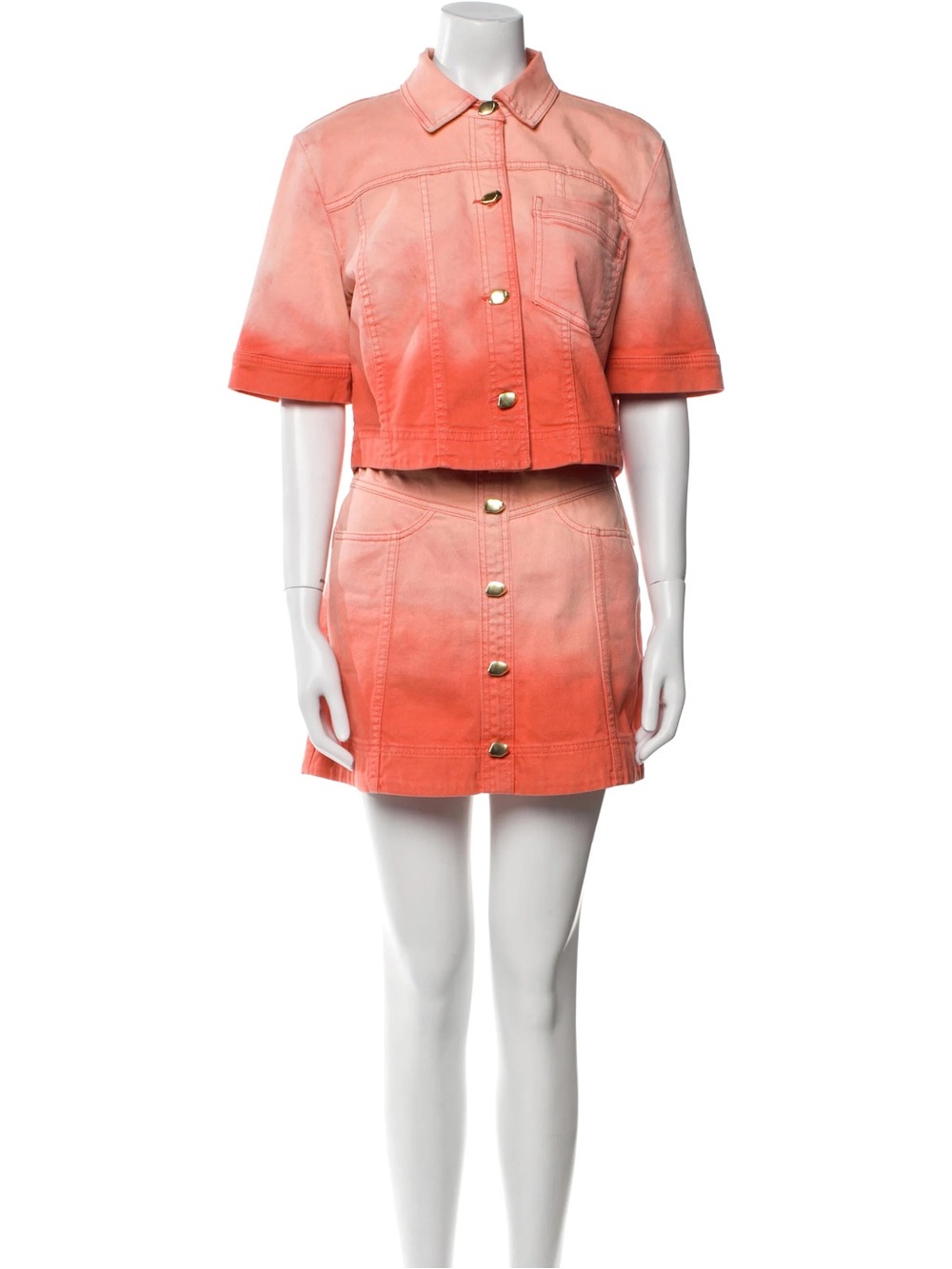 Ombre Coral Button-Front Denim Skirt set